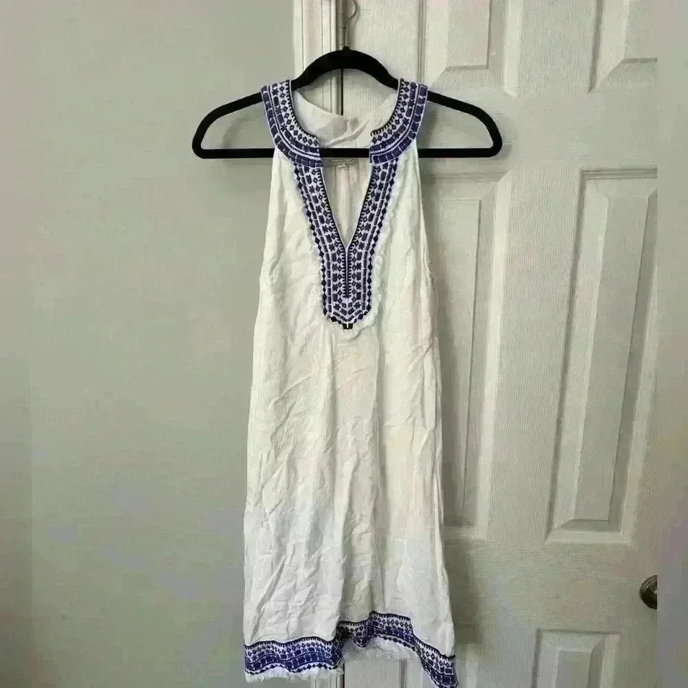 Mudpie Women’s Small 4/6 White and Blue Embroidery Dress